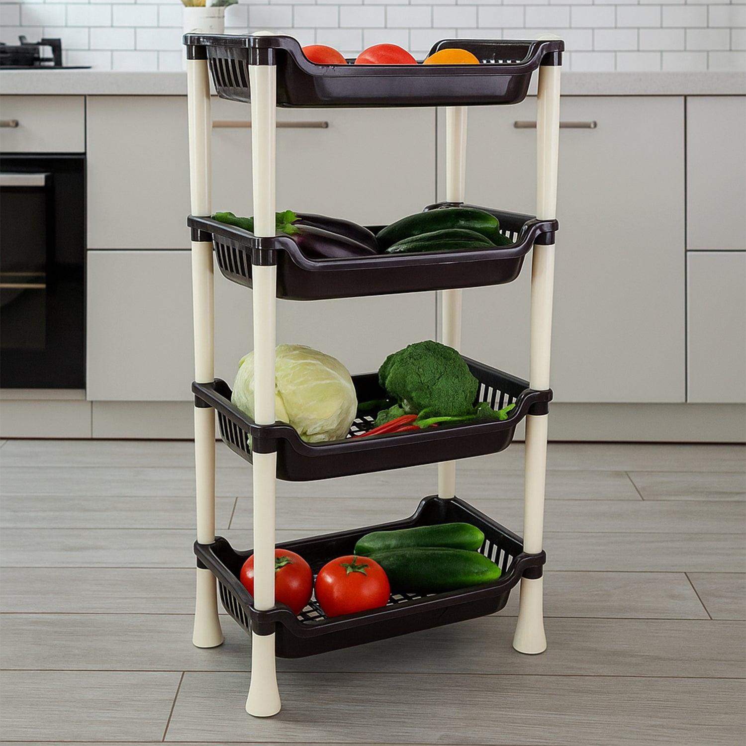 4-layer small storage rack in a kitchen, ideal for organizing fruits and vegetables