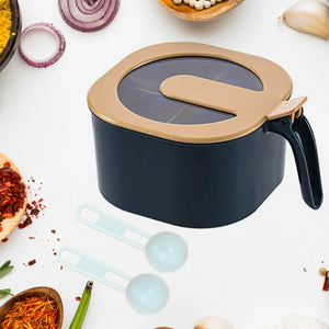 Stylish 4 section masala box with a secure lid and measuring spoons for easy spice storage