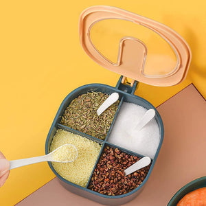 4 section masala box with transparent lid and compartments for organized spice storage