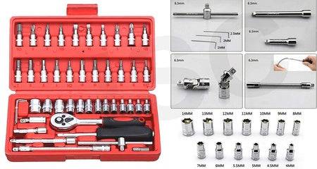 422 Socket 14 Inch Combination Repair Tool Kit (Red 46 Pcs) - Superior eMart