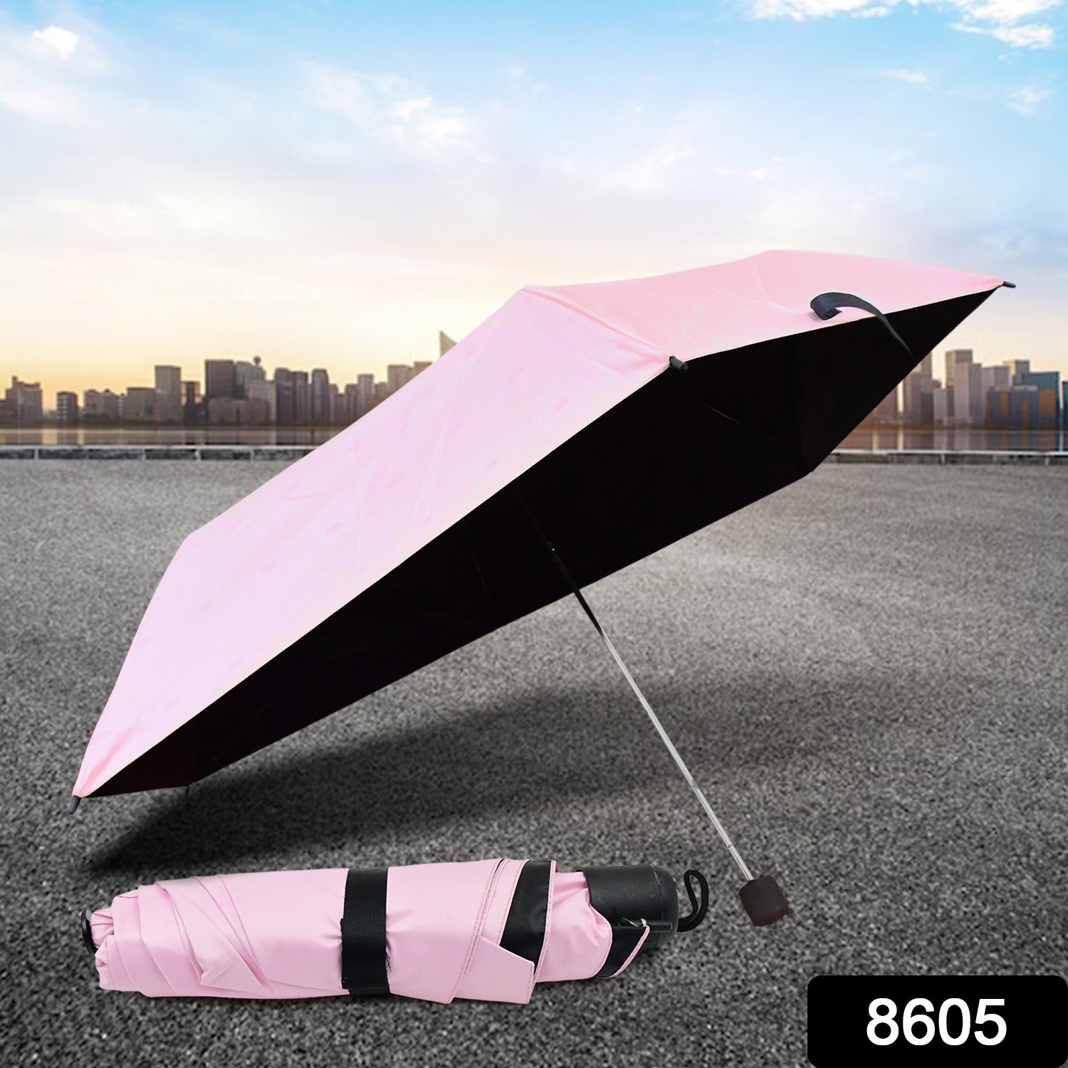 3-Fold Sun & Rain Protective Solid Foldable Umbrella, (1 Pc) - 8605_3_fold_umbrella_1pc_no11