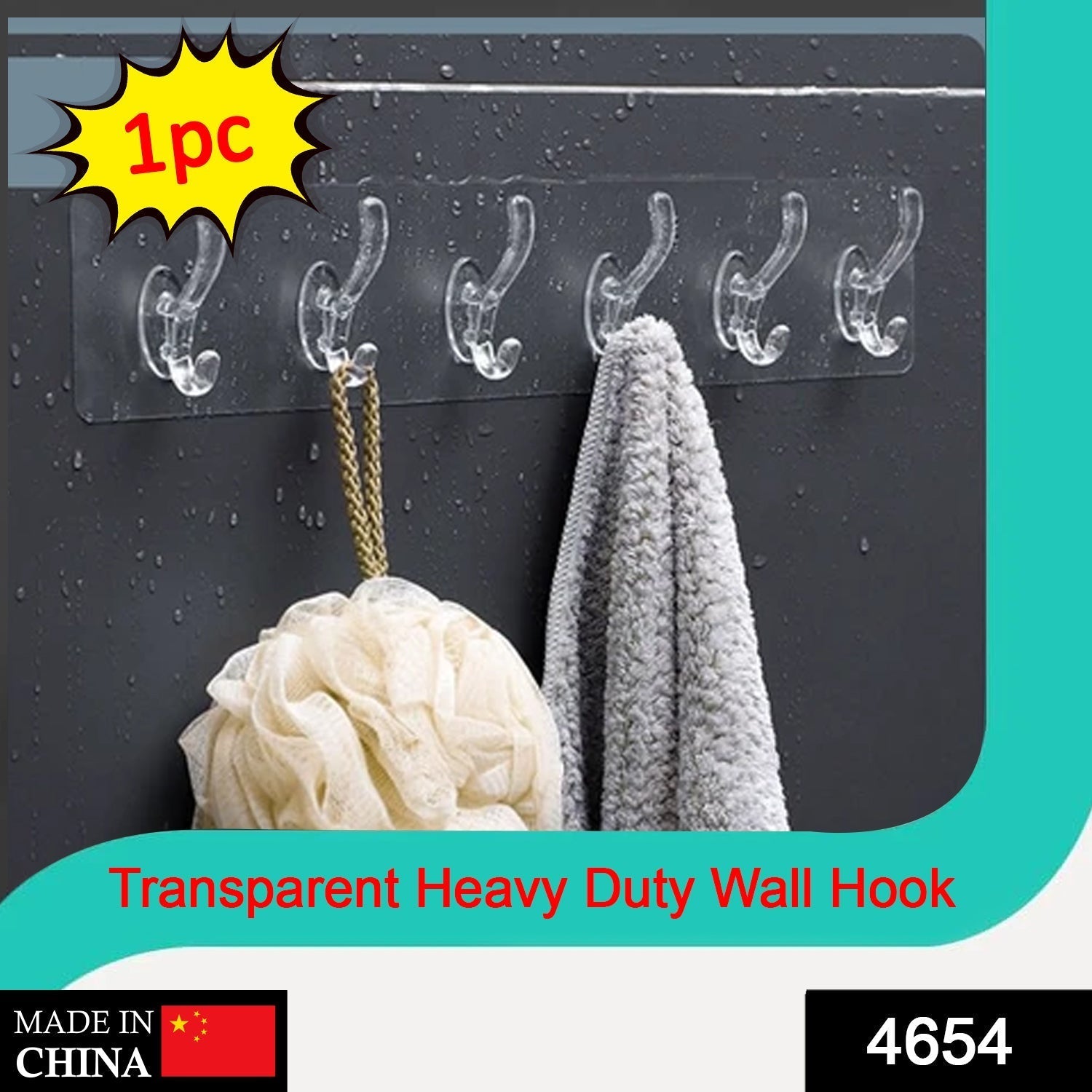 Adhesive Transparent Heavy Duty Wall Hook - 4654_6pc_flexible_wall_hook