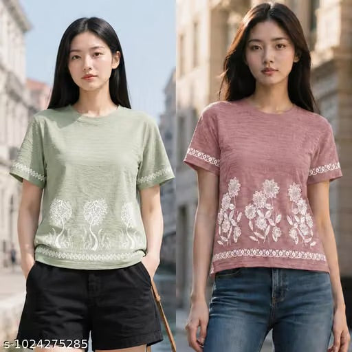 T-shirt With Round neck Collar Style Cotton Blend Tshirt Comfy Trendy Women Tshirt | Half Sleeves T-Shirt for Women & Girl's