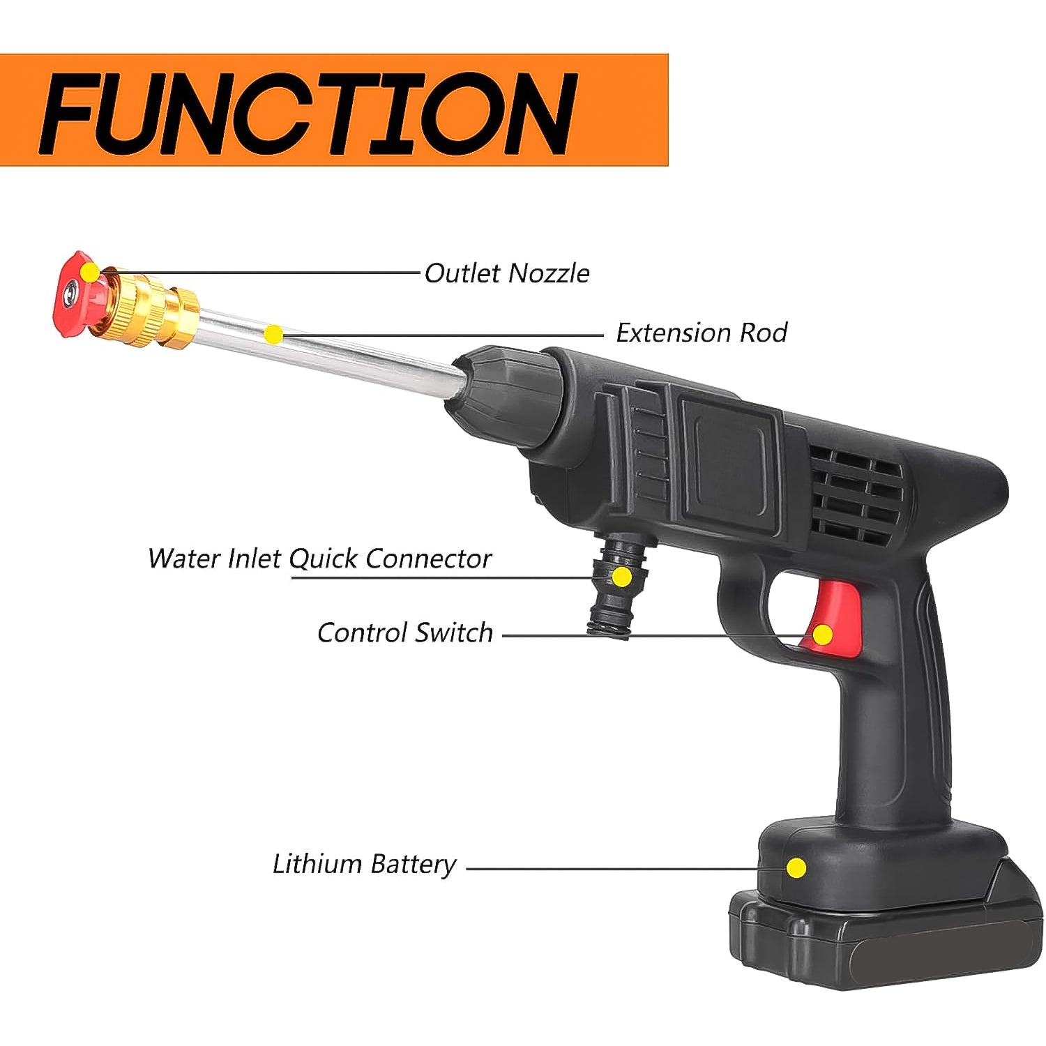 48v car washer gun with extension rod, quick connector, and lithium battery for effective cleaning