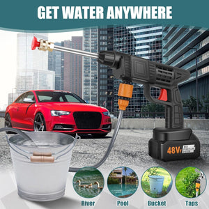48v car washer gun for versatile cleaning from various water sources like buckets and taps