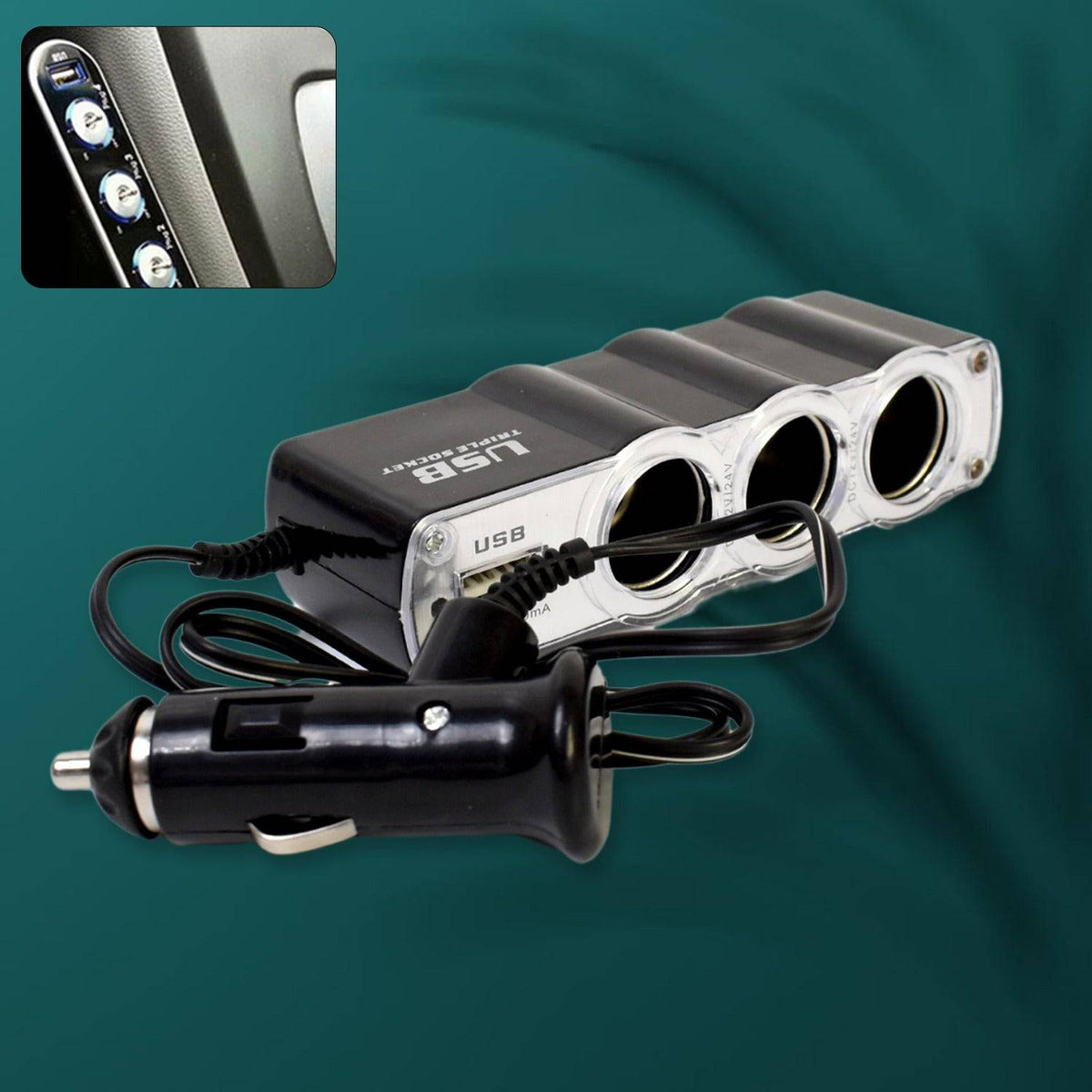 Triple 3 Way Car 12v Lighter Socket Splitter Usb Charger Power Adapter - Superior eMart