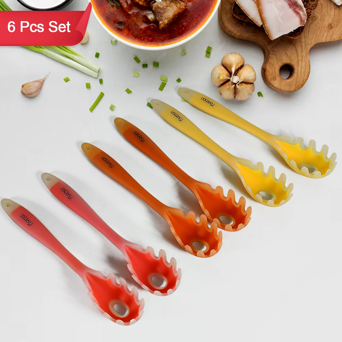 Multipurpose Silicone Spoon, Silicone Basting Spoon Non-Stick Kitchen Utensils H - 5659_silicone_pasta_fork_6pc_no52