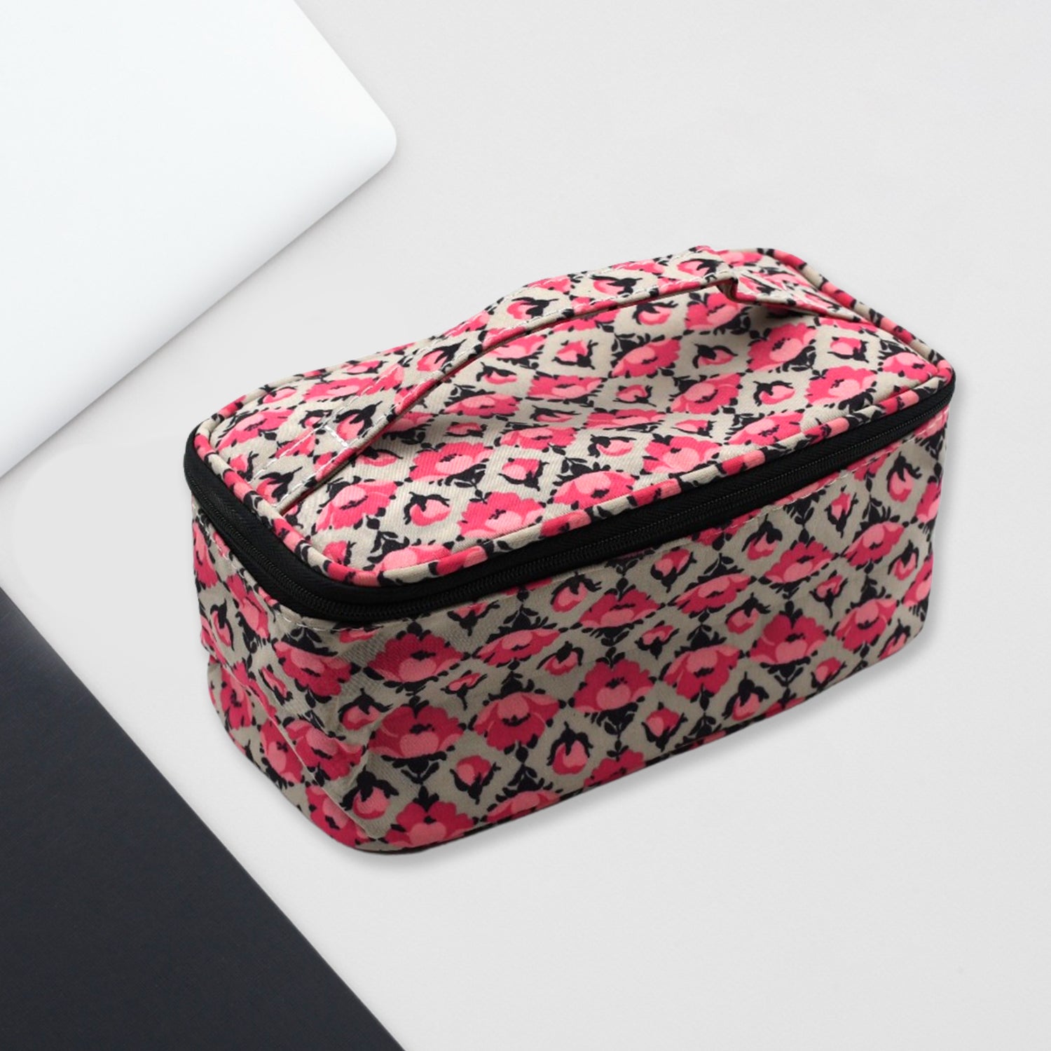 Cosmetic travel bag with organizer for jewelry and toiletries