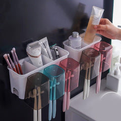 Wall Mount Toothbrush Holder with 3 Cups Automatic Toothpaste Holder Multi-Funct - 4161_wall_toothbrush_holder_no1