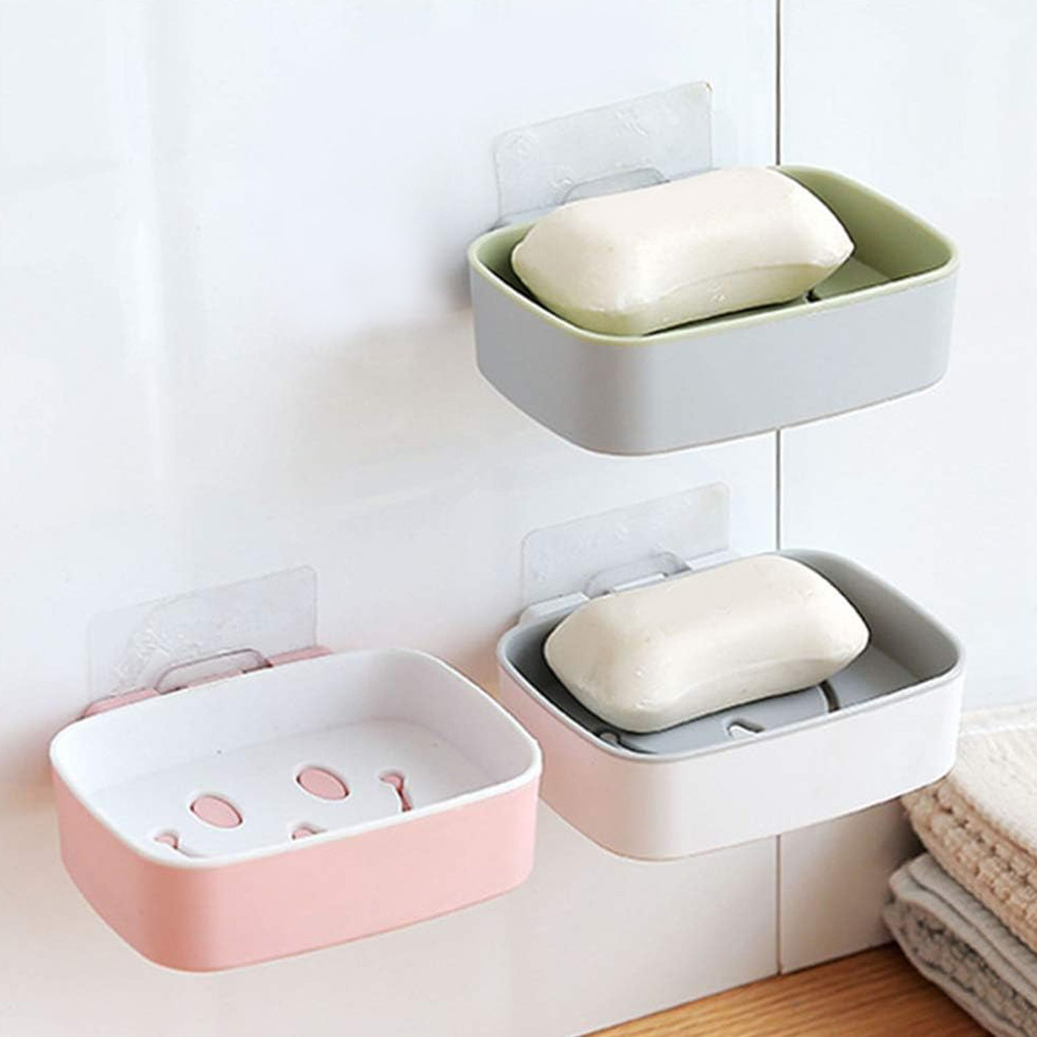 Soap Dish with Drain Soap Holder, Soap Saver Easy Cleaning, Soap Tray for Shower - 7000_smily_soap_wall_dish_1pc