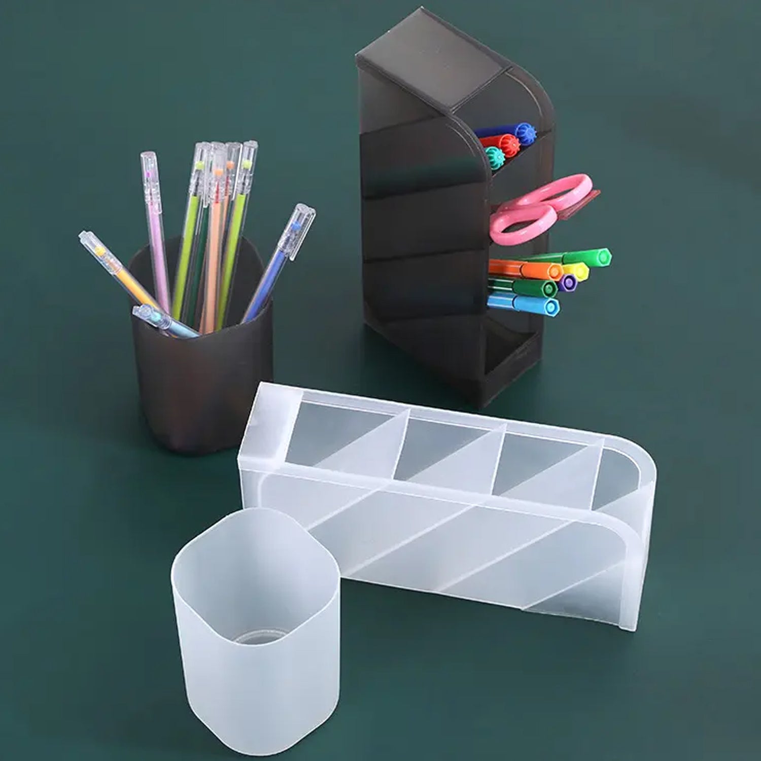 Plastic 4 Compartment Office Desktop Storage Box, Pen Pencil Stand/Holder Statio - 4384_4comp_desktop_storage_box