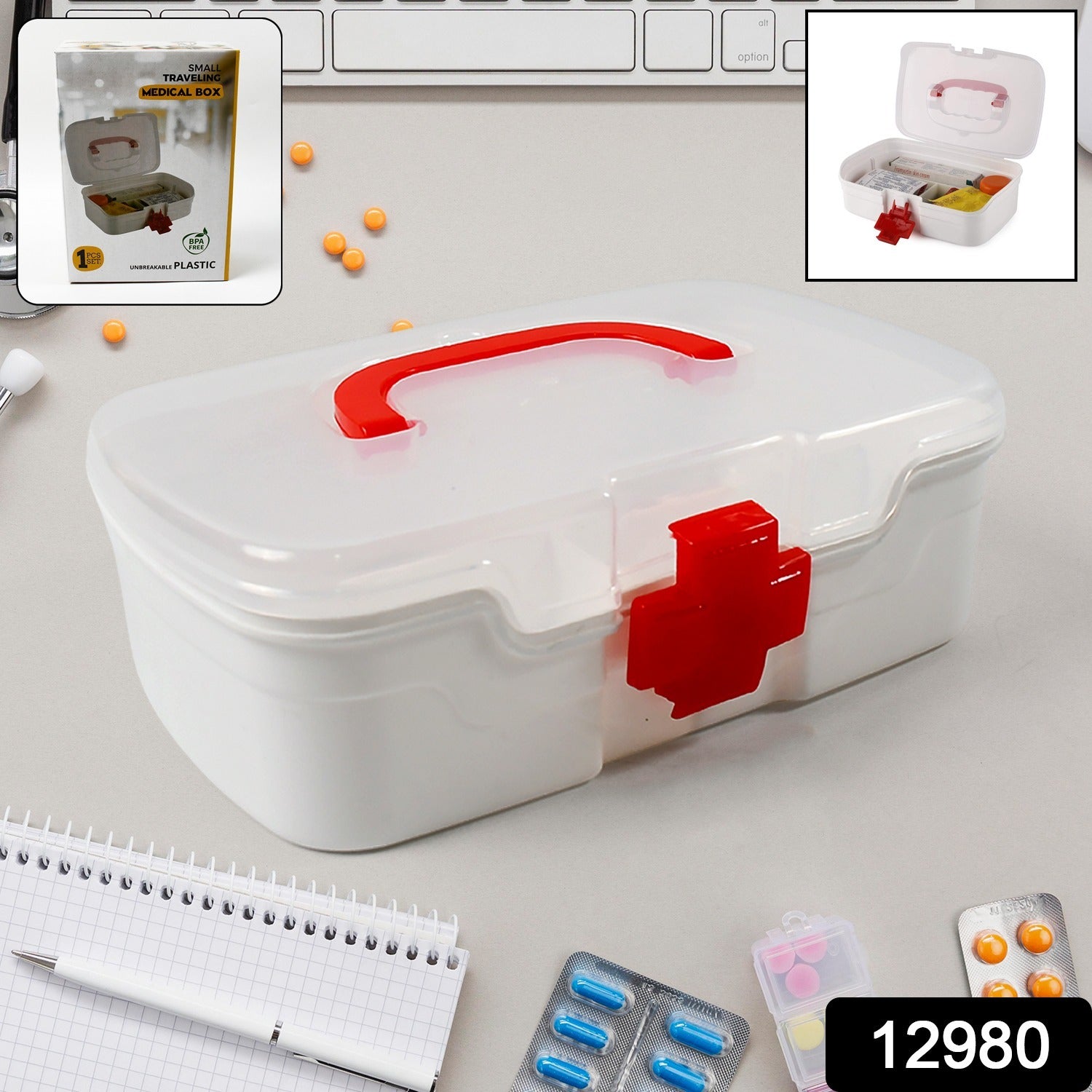 3 Compartment Medical Box, 1 Piece, Indoor Outdoor Medical Utility, Medicine Sto - 12980_3com_travel_medical_colorbox