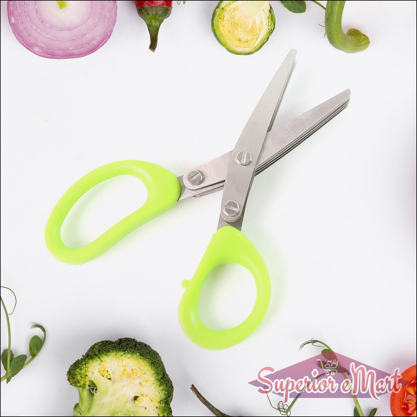 5-Blade Kitchen Scissors with Green Handles - Superior eMart
