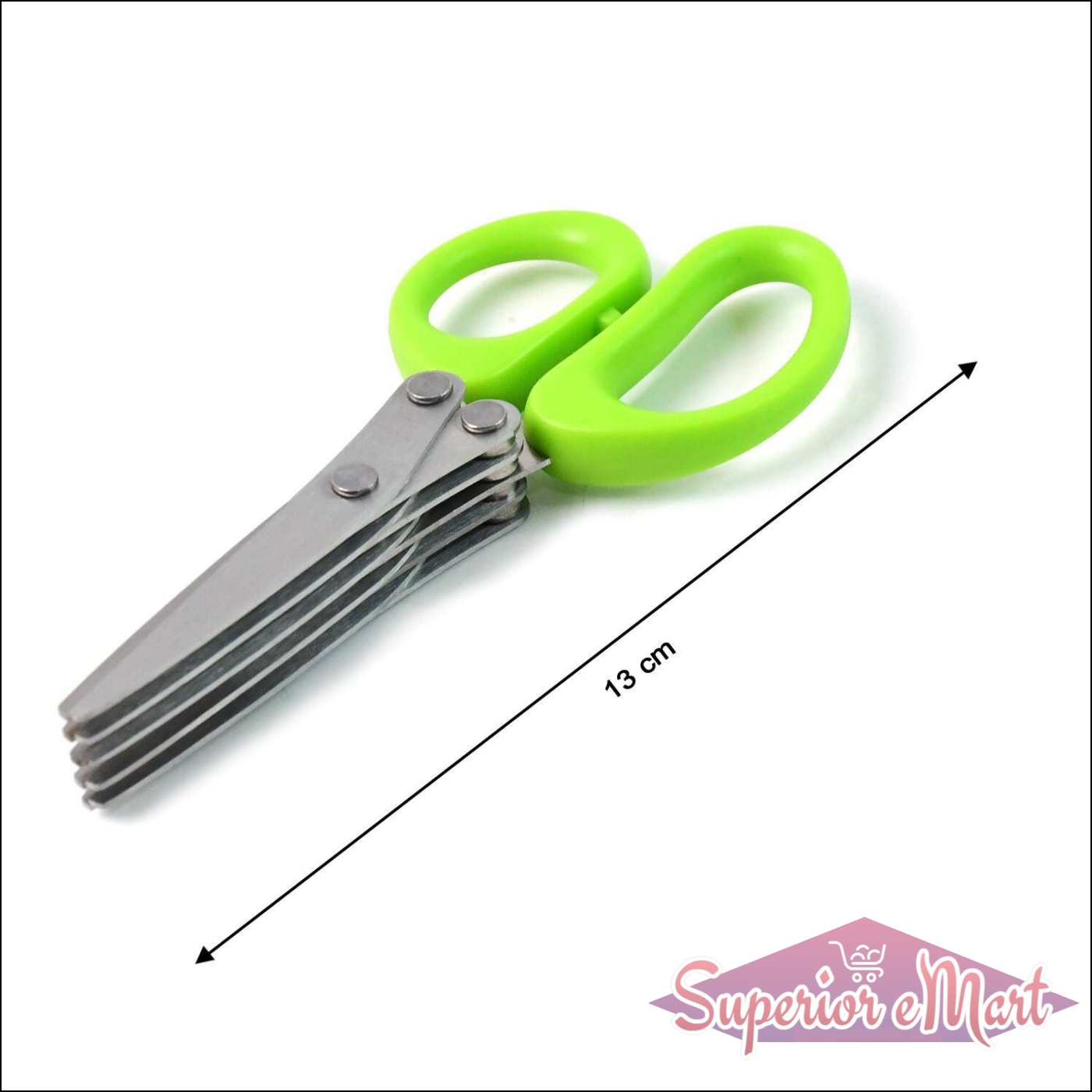 5-blade kitchen scissors with ergonomic green handles for efficient food preparation
