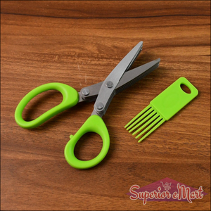 5-blade kitchen scissors with ergonomic handles and included cleaning comb for easy food preparation