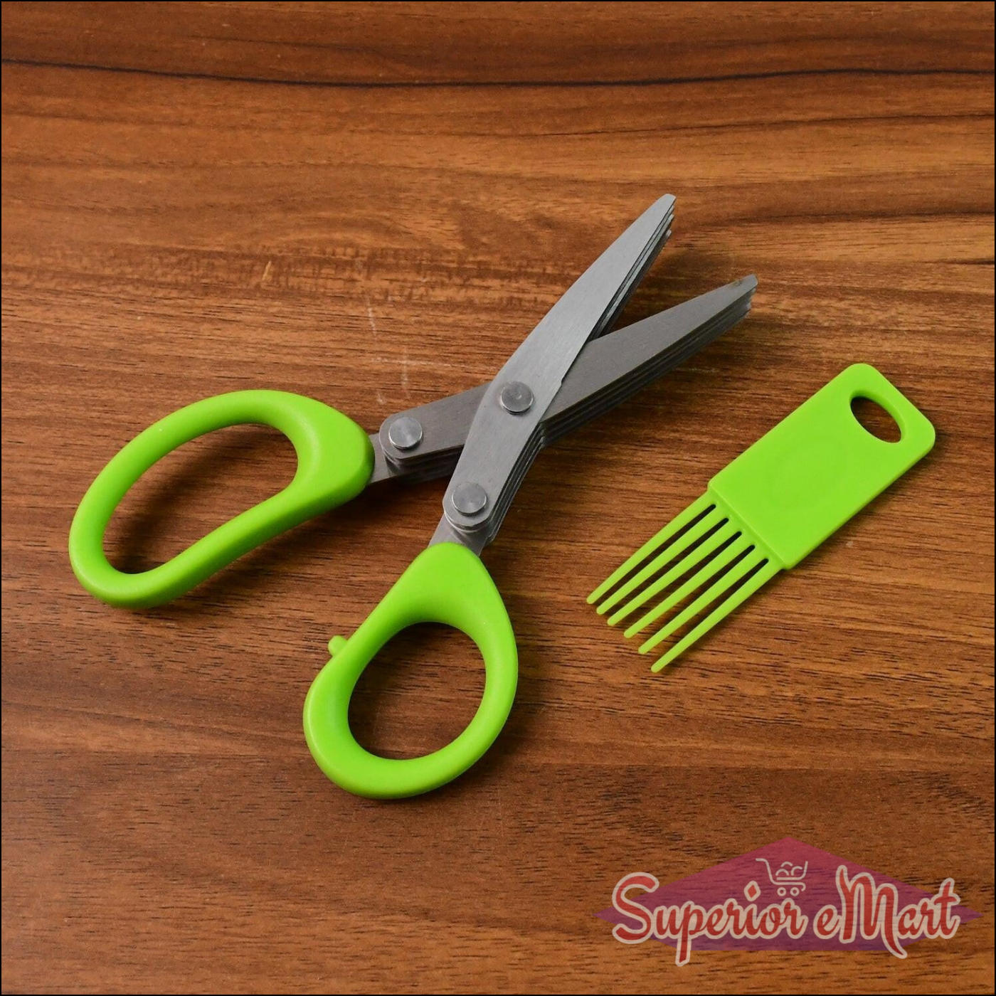 5-blade kitchen scissors with ergonomic handles and included cleaning comb for easy food preparation