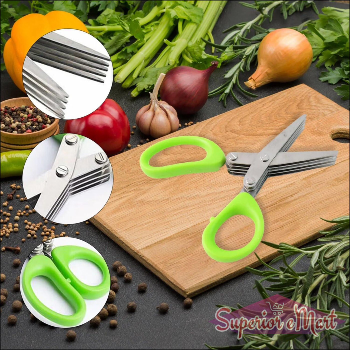 Superior eMart 5-blade kitchen scissors with ergonomic handle for easy herb and vegetable cutting