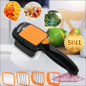 5-in-1 kitchen cutting tool with multiple blades for slicing and dicing vegetables and fruits