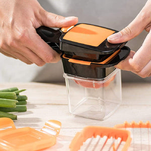 Hands using a 5-in-1 kitchen cutting tool for versatile food preparation and chopping