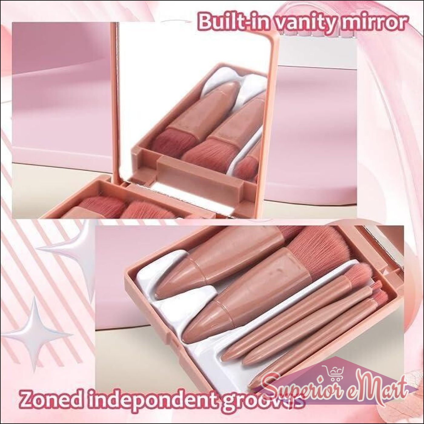 5 in 1 Makeup Brush Set with Mirror Case - Superior eMart