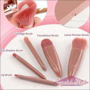 5 in 1 Makeup Brush Set with Mirror Case - Superior eMart