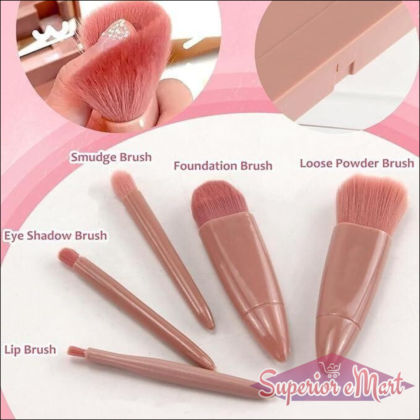 5 in 1 Makeup Brush Set with Mirror Case - Superior eMart