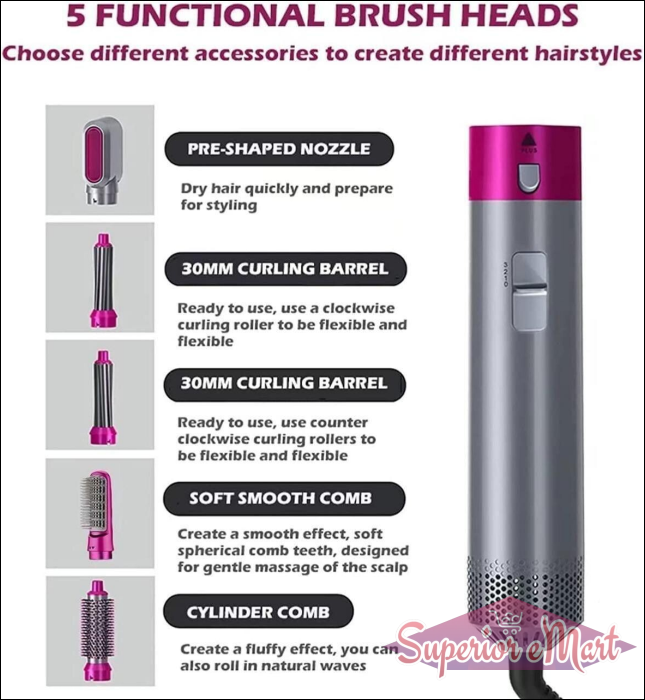 5 in 1 Multifunctional Hair Dryer - Superior eMart