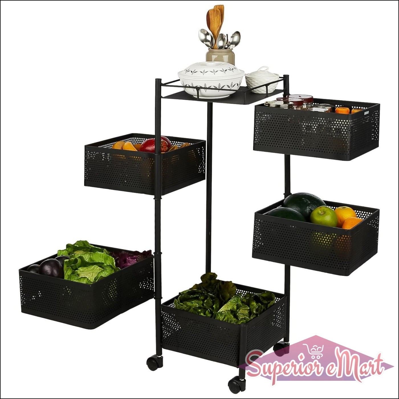 5 Layer Multipurpose Kitchen Storage Trolley With Wheels - Superior eMart