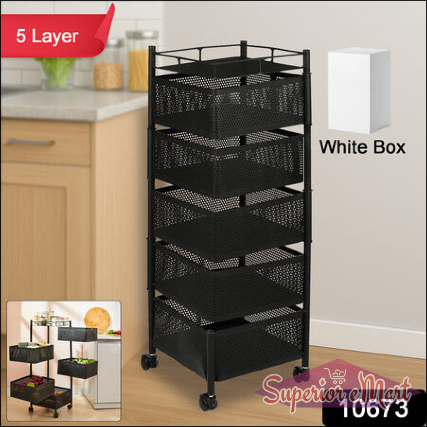 5 Layer Multipurpose Kitchen Storage Trolley With Wheels - Superior eMart