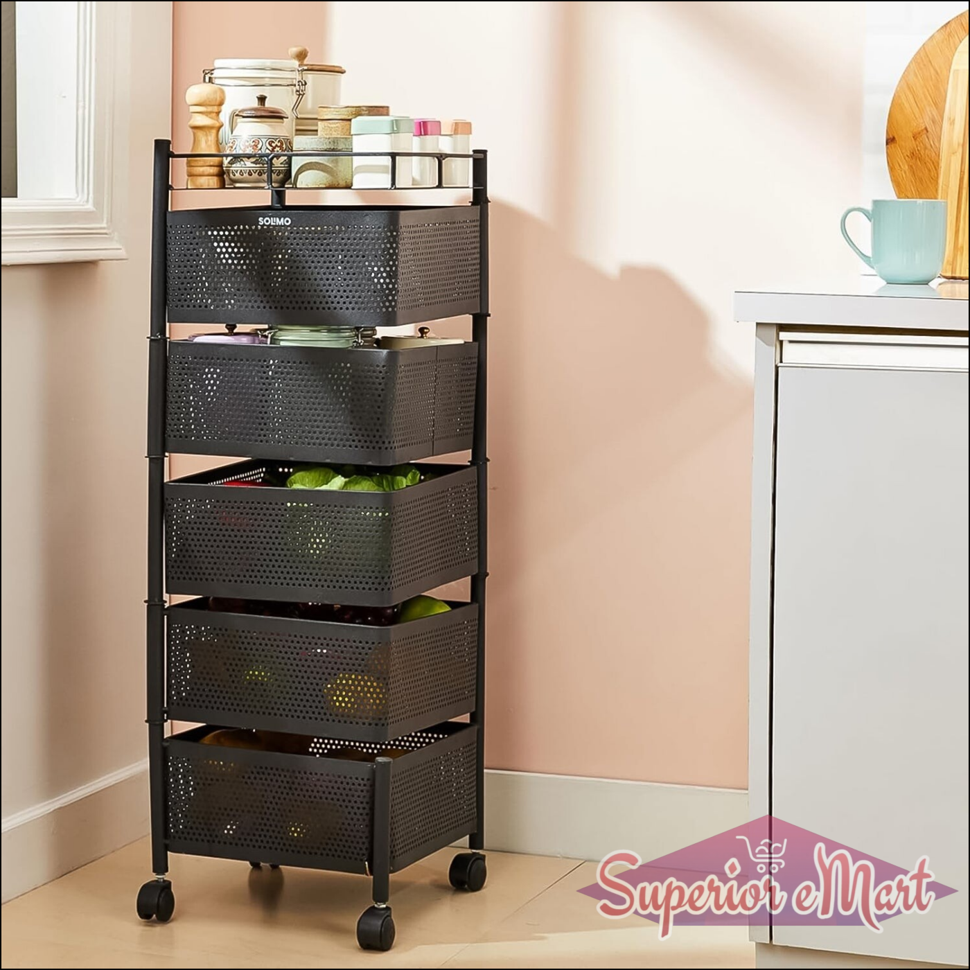 5 Layer Multipurpose Kitchen Storage Trolley With Wheels - Superior eMart