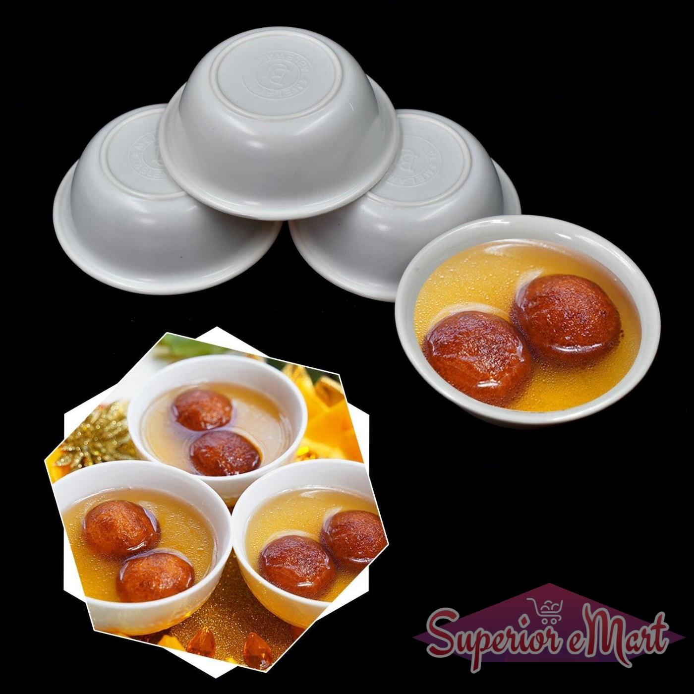 Elegant pudding serving set for home includes four white bowls perfect for desserts