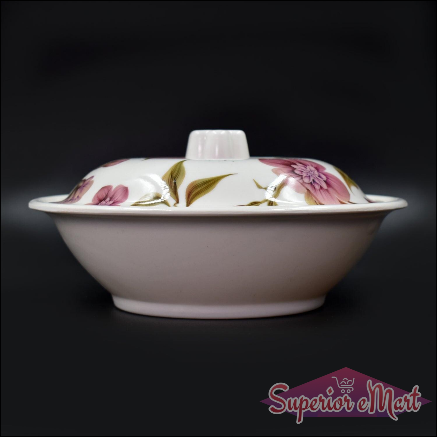 Elegant floral pudding serving set for home featuring a bowl and lid in pristine porcelain