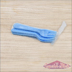 Blue disposable serving fork set for kitchen designed for easy food serving and convenience