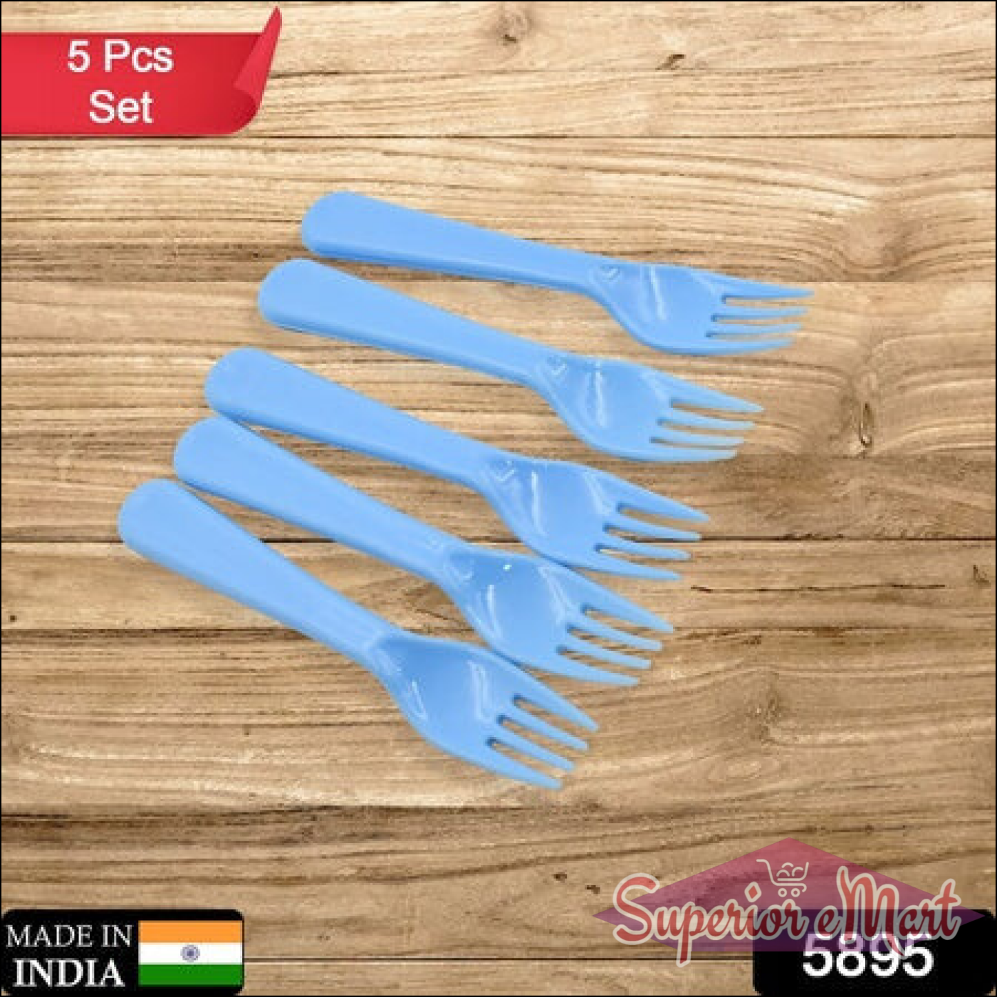 Set of 5 Blue Plastic Serving Forks for Kitchen by Superior eMart