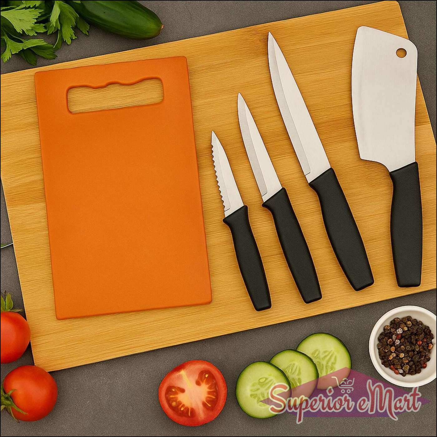 5-Piece Cutting Board with Knives - Superior eMart