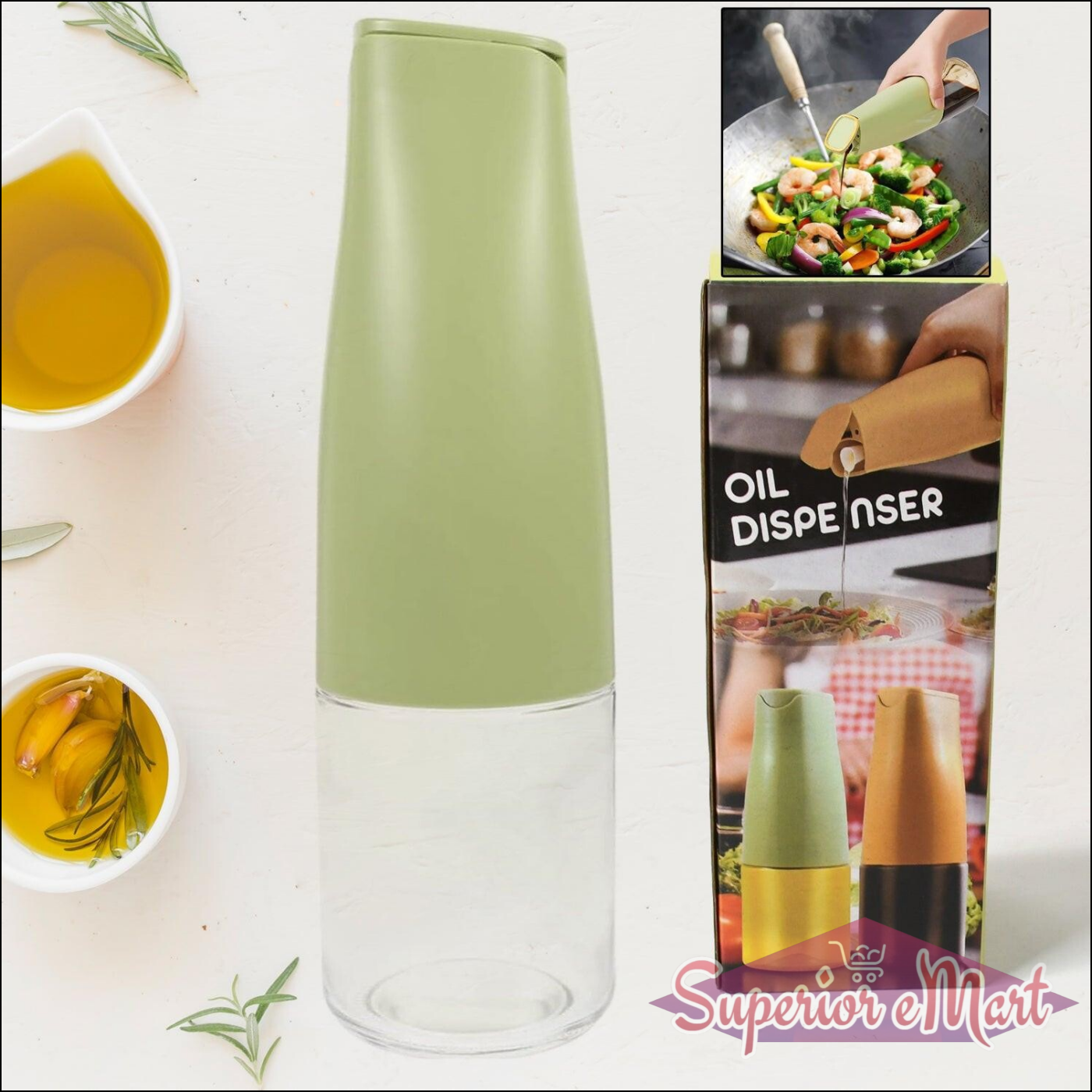 Superior eMart automatic oil dispenser for kitchen with sleek design for easy pouring and storage