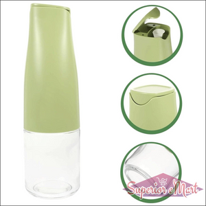 Automatic oil dispenser for kitchen in green and clear design with easy-pour spout