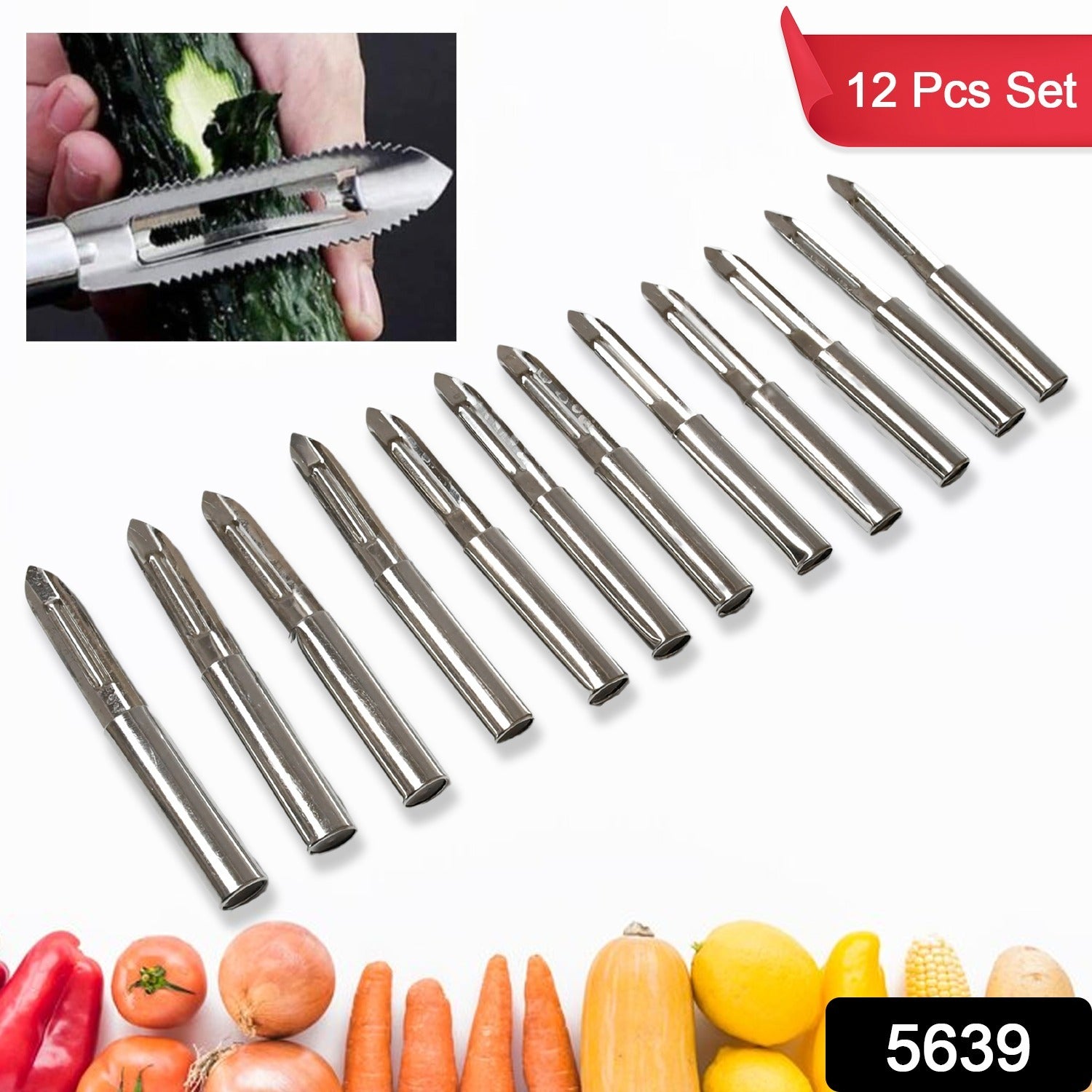 Multi-Purpose Stainless Steel Peeler With Handle For Vegetables, Potato Peeler,  - 5639_ss_multi_peeler_12pc_set