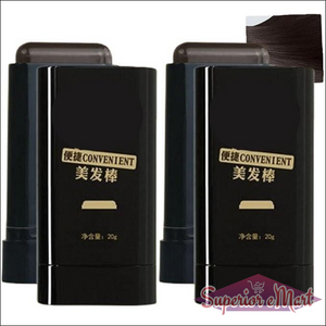 Two black 20g hair touch-up sticks with gold "Convenient" text and a dark brown hair swatch.