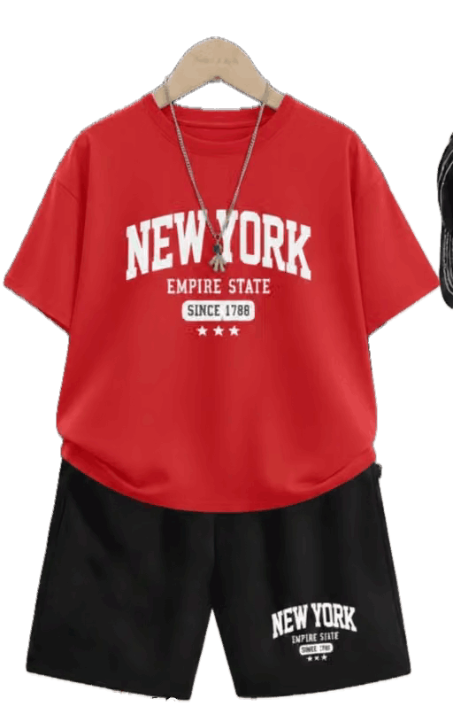 Vibrant boys printed short-sleeve top with round neck and matching printed shorts