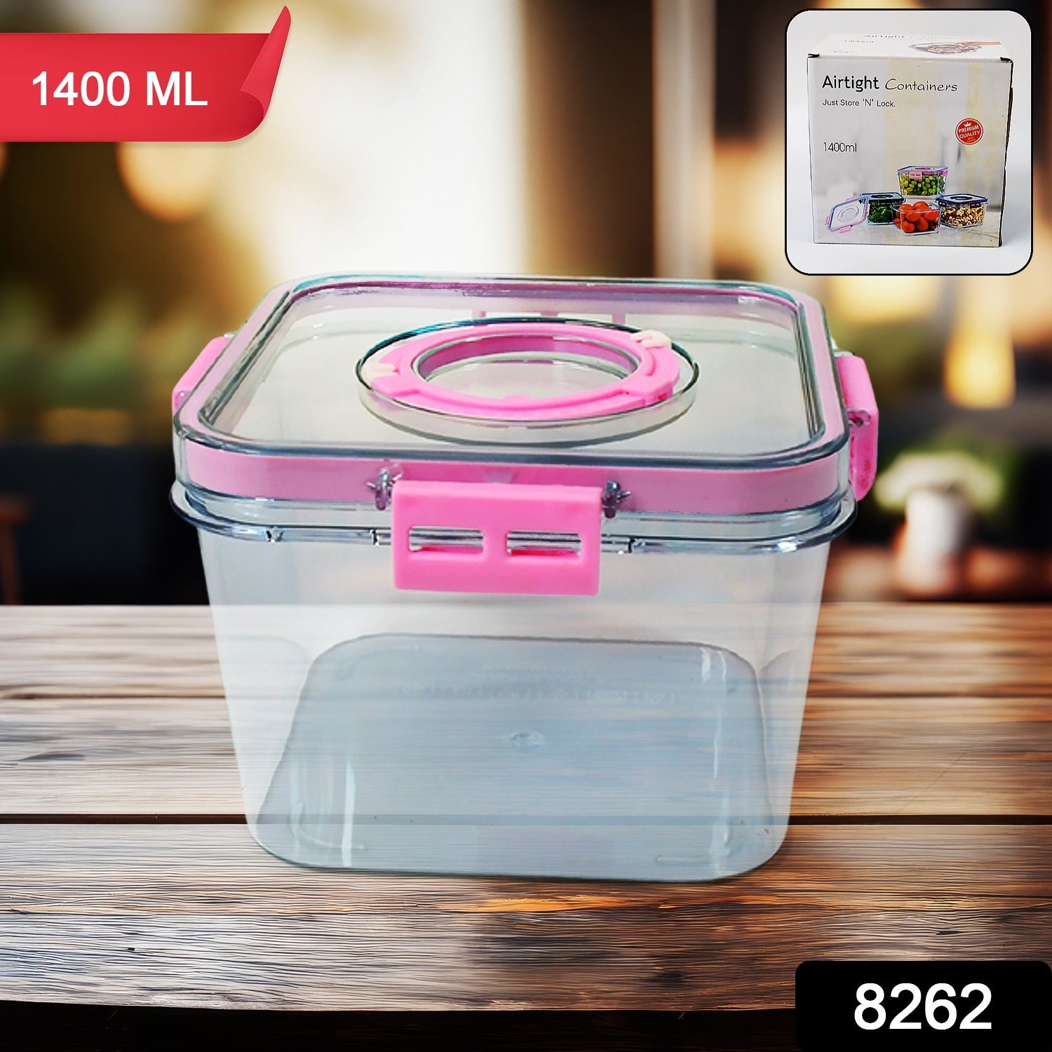 High  Plastic Food Storage Container Clear Washable Refrigerator Food Box - 8262_airtight_food_container_1400ml