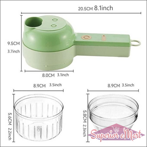 Green kitchen tool with measurements on a white background