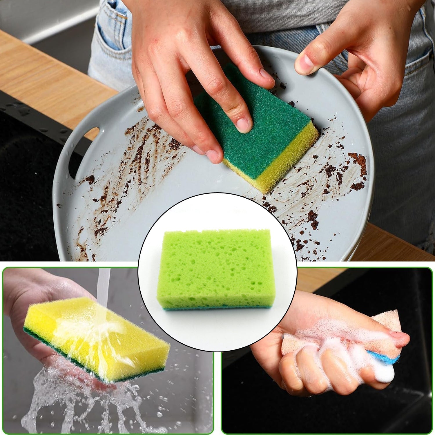 Multi-Purpose Medium 2 In 1 Color Scratch Scrub Sponges, Sponge, Wear Resistance - 7371a_multi_medium_cleaning_scrubber