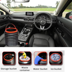 Foldable trash can for car with multiple compartments.