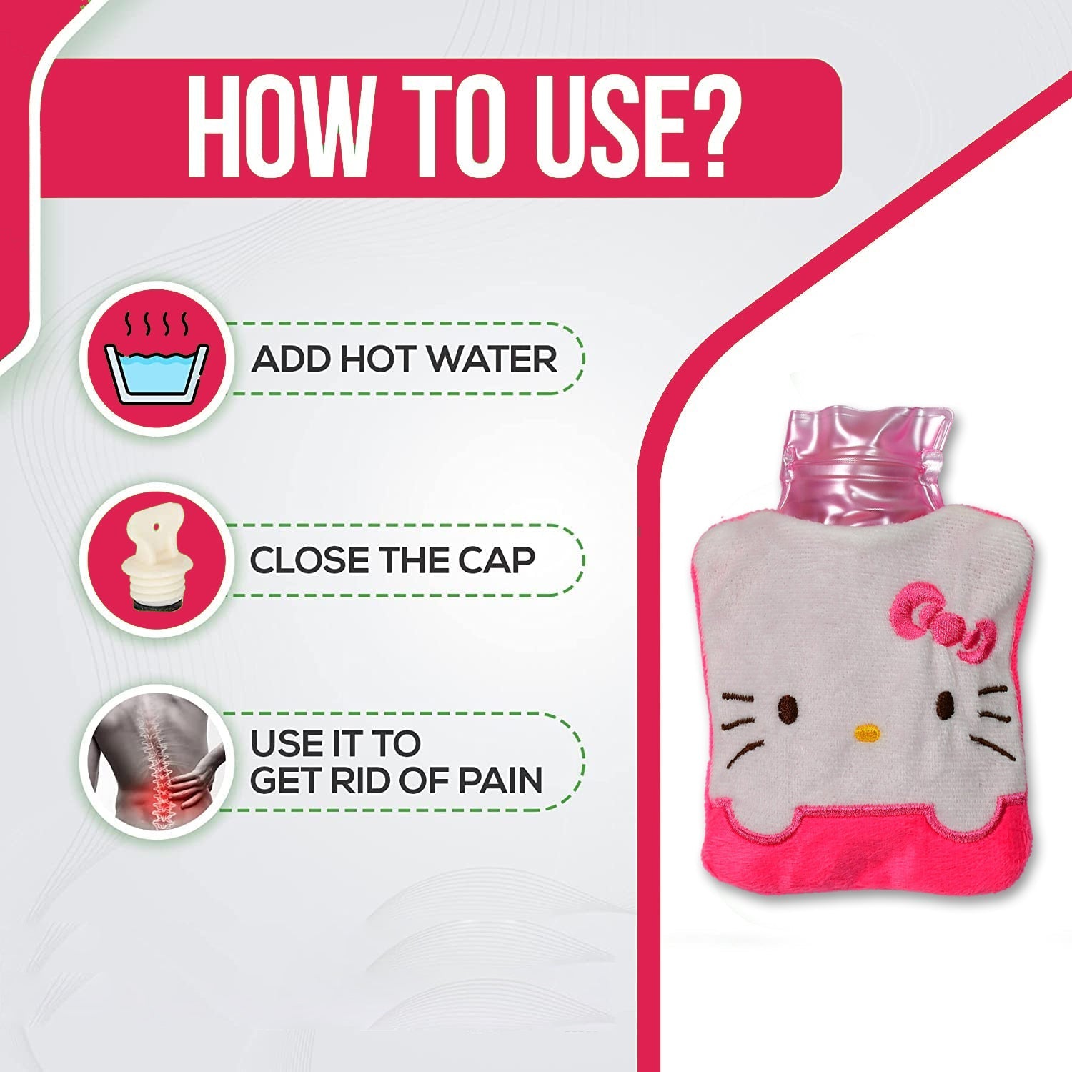 Pink Hello Kitty Small Hot Water Bag with Cover for Pain Relief - 6520_chb_pnk_hellokitty_hotbag