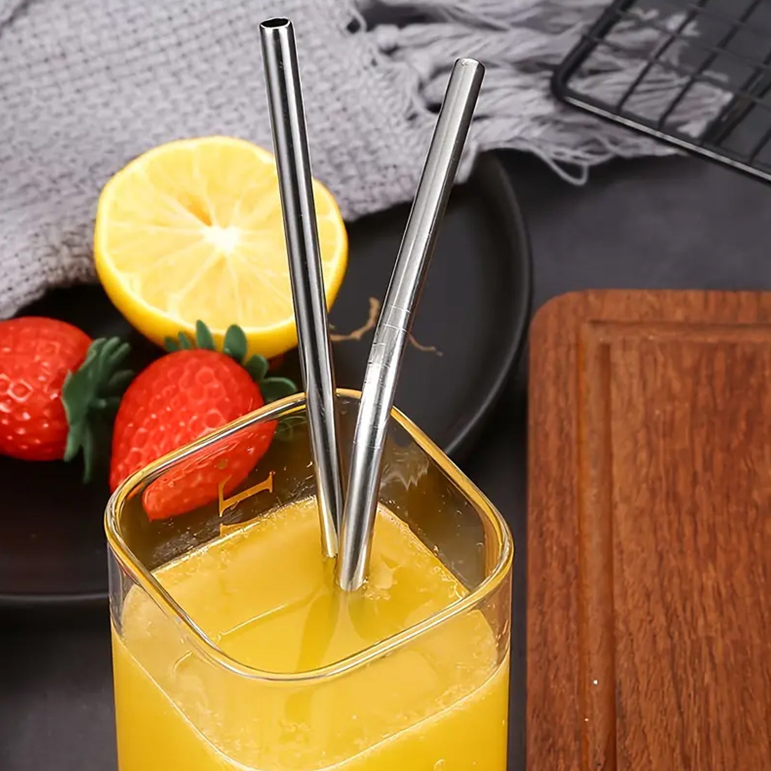 Reusable Stainless Steel Straw with cleaning Brush Long Drinking Straws for Coff - 8543_ss_straw_with_cle_brush_5pc_no2