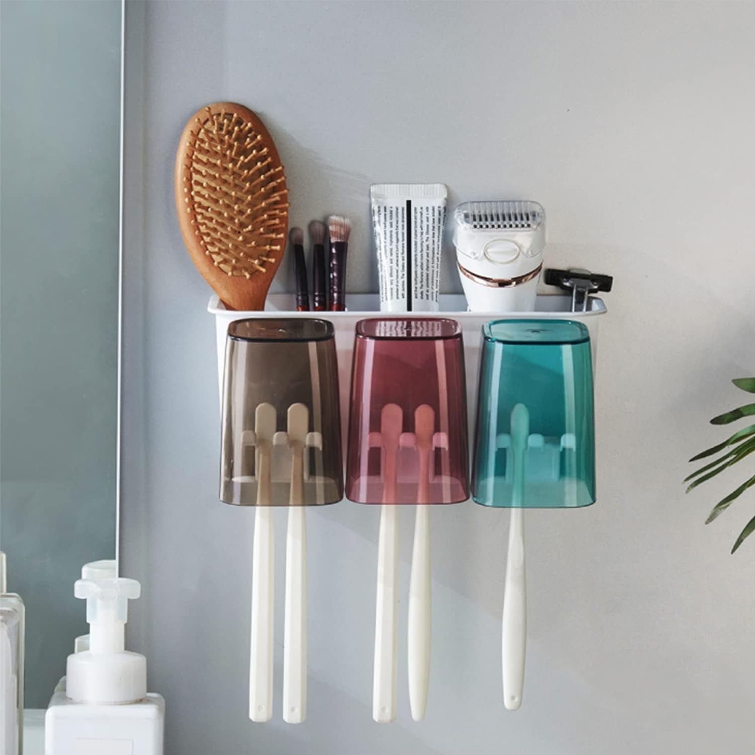 Wall Mount Toothbrush Holder with 3 Cups Automatic Toothpaste Holder Multi-Funct - 4161_wall_toothbrush_holder_no1