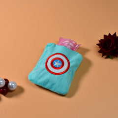 Captain America Print Small Hot Water Bag with Cover for Pain Relief - 6517_chb_captain_shield_hotbag