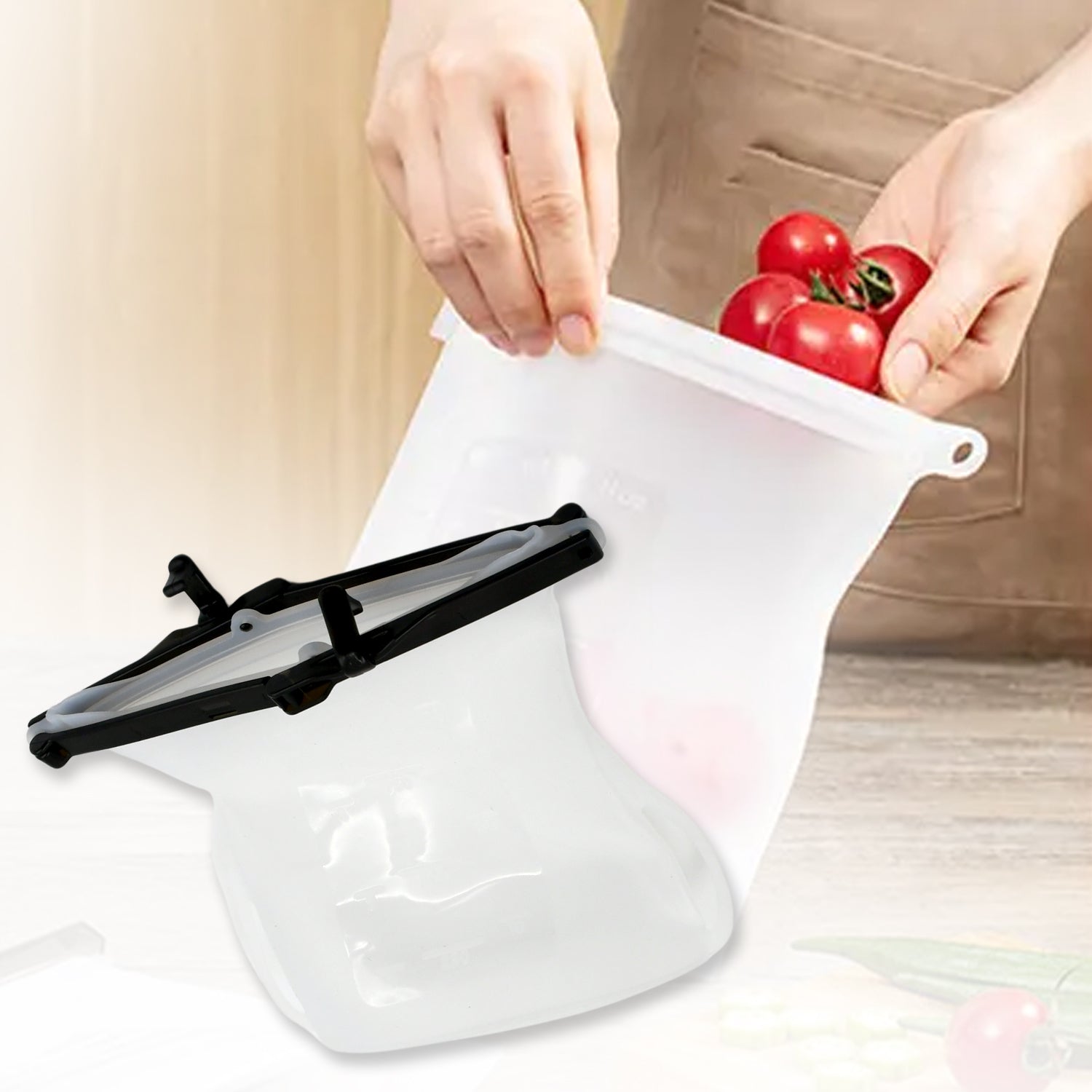 Reusable Silicone Food Storage Bag Set Leakproof Lock Reusable Flat Bottom Freez - 5575_small_silicone_food_storage_bag