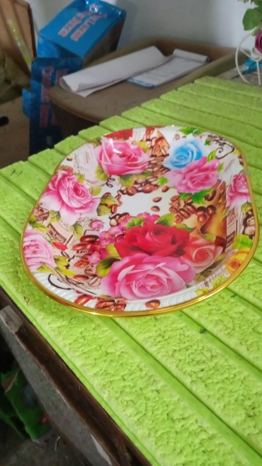 Big Plastic Flower Printed Design Serving Tray (1 Pc / 35 x 24 CM / Mix Color) - 10144_big_plastic_serving_tray_1pc